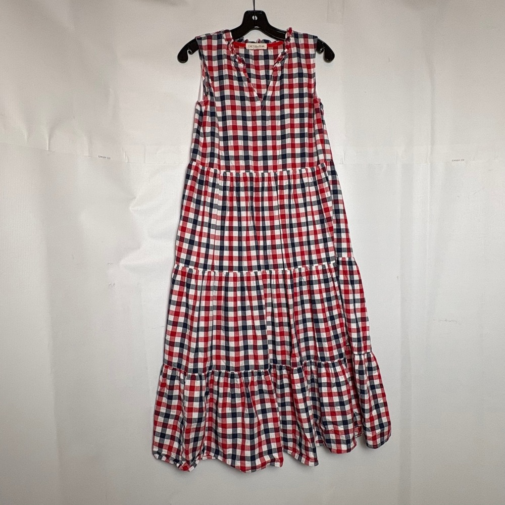 Cactus + Pearl Red White Blue Gingham Tiered Maxi Dress Womens M Western Summer